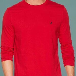 Nautica Men's Long Sleeve Solid Crew Neck T-Shirt red, X-L
